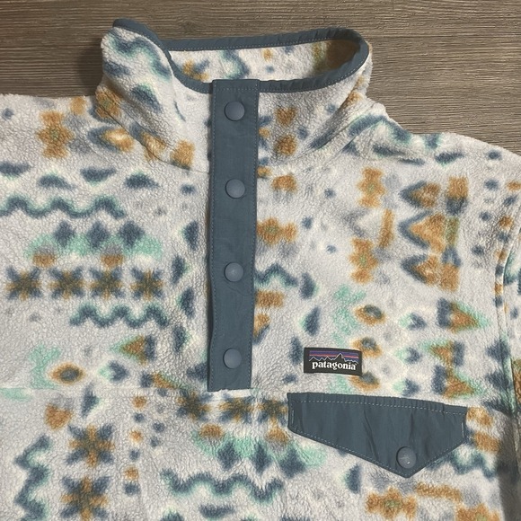 PATAGONIA Kids L/12 Lightweight Synchilla Snap-T Pullover Fleece Wandering Woods - Picture 2 of 11